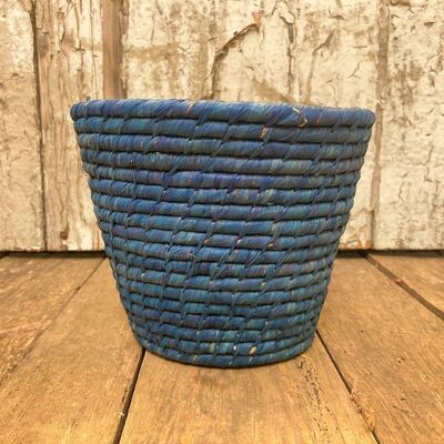 Tall blue raffia bowl