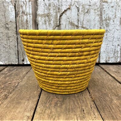 Tall yellow natural raffia bowl