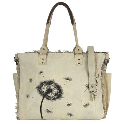 Borsa da spiaggia shopper vintage Sunsa realizzata in tela beige con pelle