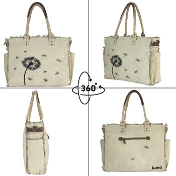 Sunsa vintage bag shopper sac de plage en toile beige avec cuir 7