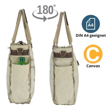 Sunsa vintage bag shopper sac de plage en toile beige avec cuir 9