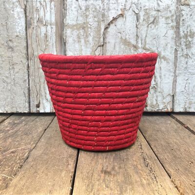 Tall red natural raffia bowl