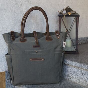 Acheteur Sunsa. Grand sac à bandoulière durable vert kaki avec poignées en cuir 8