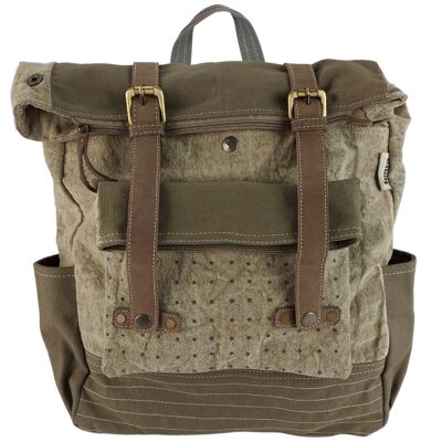 Mochila Sunsa. Mochila grande de lona lavada a la piedra, verde caqui