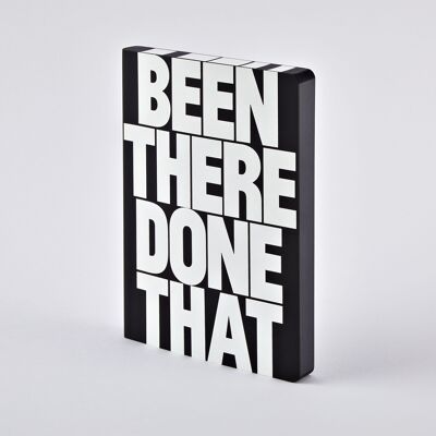 Been There Done That - Graphique L | carnet nuuna A5+ | Grille de points de 3,5 mm | Papier premium 120 g | cuir noir | produit durablement en Allemagne