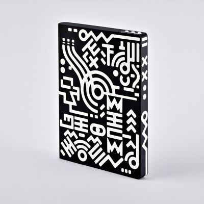 Metropolis - Graphique L | carnet nuuna A5+ | Grille de points de 3,5 mm | Papier premium 120 g | cuir noir | produit durablement en Allemagne