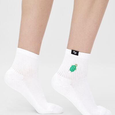 Organic Turtle Socks - White sneaker socks with embroidered turtle, Turtle