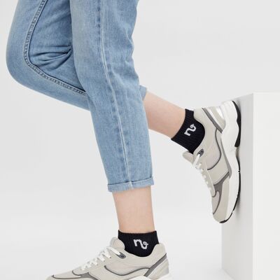 Short organic socks - black sneaker socks with logo