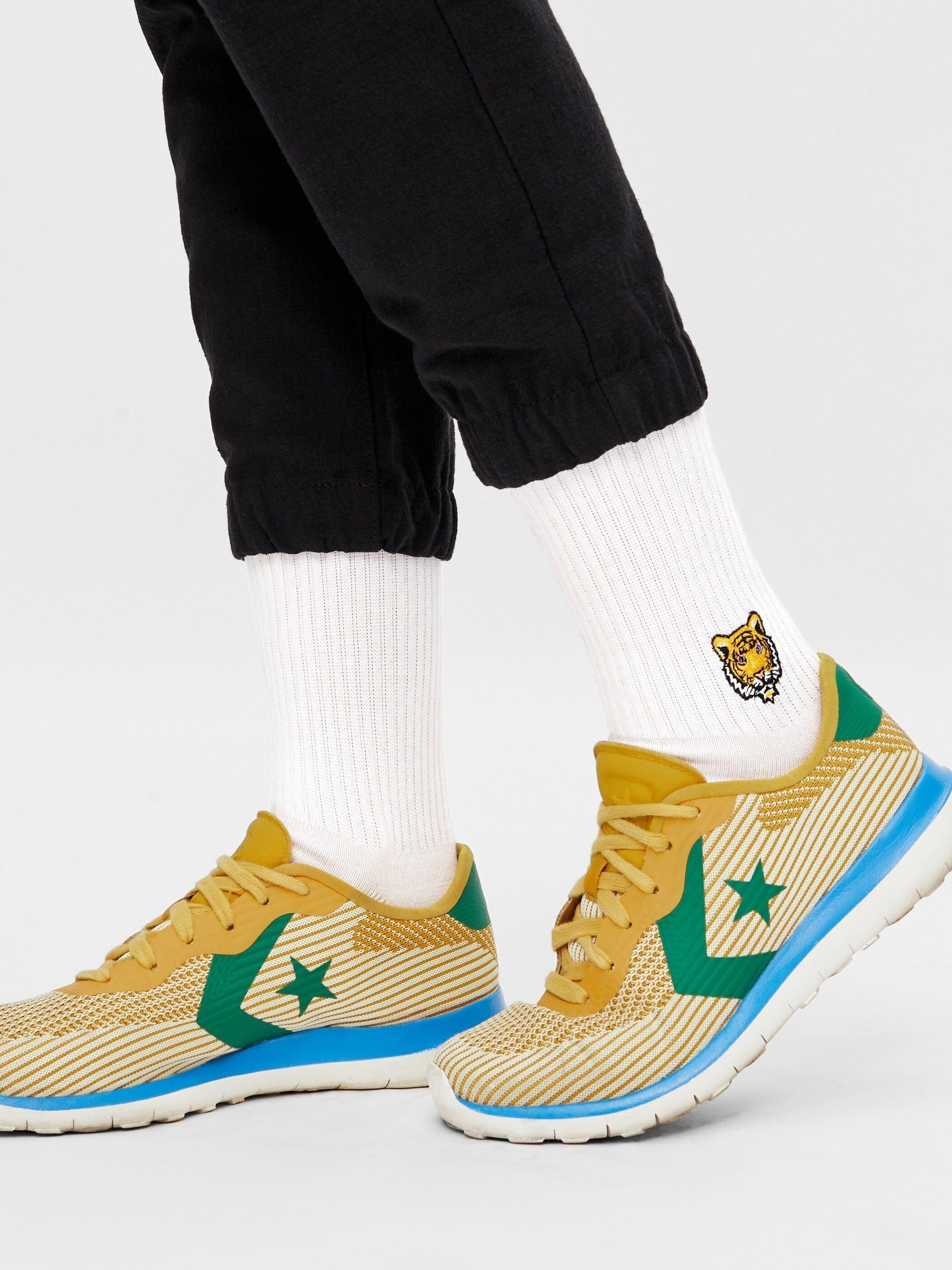 Calzini tigre organici - Calzini da tennis bianchi con tigre ricamata