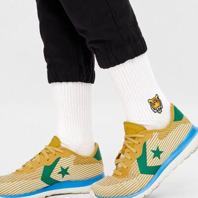 Organic Tiger Socks - White tennis socks with embroidered tiger