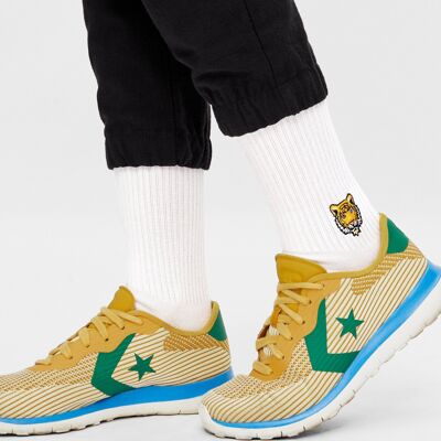 Organic Tiger Socks - White tennis socks with embroidered tiger