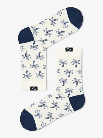 Chaussettes bio avec palmiers - Chaussettes blanches à motif palmiers bleus, Palmiers 3