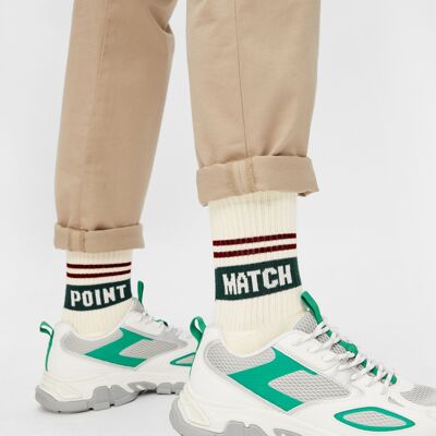 Chaussettes bio Match Point - chaussettes de tennis blanches naturelles avec lettrage
