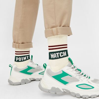 Organic socks Match Point - natural white tennis socks with lettering