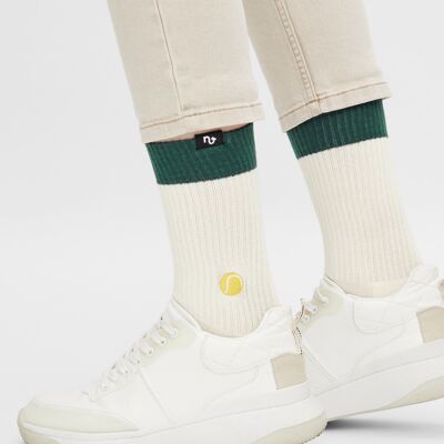 Calcetines de Tenis Orgánicos - Calcetines de tenis blancos naturales con pelota de tenis bordada
