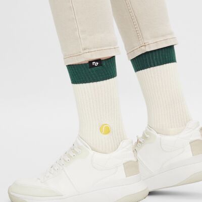 Chaussettes de tennis bio - Chaussettes de tennis blanches naturelles avec balle de tennis brodée