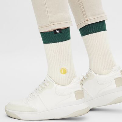 Organic Tennis Socks - Natural white tennis socks with embroidered tennis ball