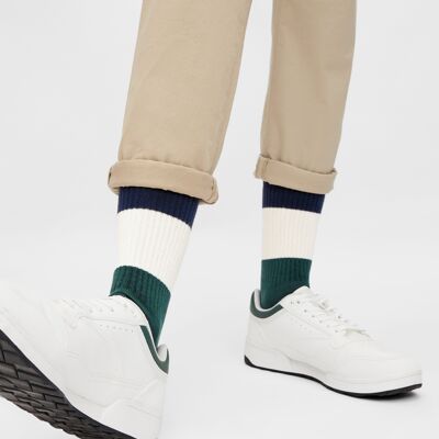 Chaussettes bio à rayures - chaussettes de tennis en vert, bleu, blanc, Monteverde