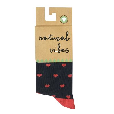 Organic children's socks - black socks with red hearts for kids