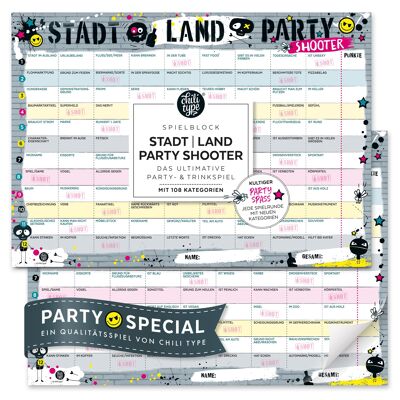 Stadt-Land-Party Shooter - Spielblock DIN A3
