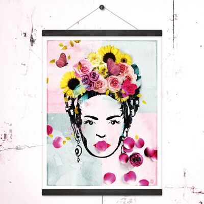 Póster + colgador de póster "Mujer Flor"