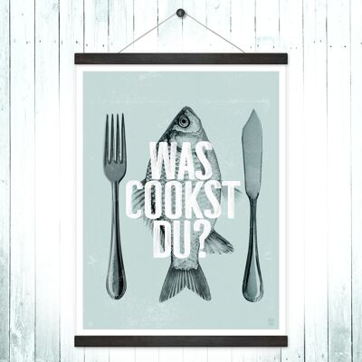 Affiche + porte-affiche "Qu'est-ce que tu cuisines"