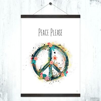 Póster + colgadores de póster "Paz, por favor"