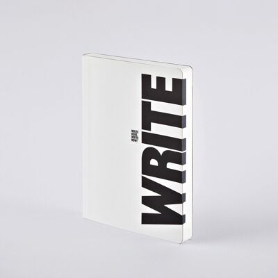Write - Wrong - Graphic L  | nuuna Notizbuch A5+ | 3,5 mm Punktraster | 120 g Premium-Papier | Leder weiss | nachhaltig produziert in Deutschland
