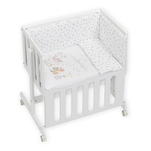 CRIB IN  BEECH MINANA + BEDDING + GARMENT + MATTRESS - MOD. MUSIC & FRIENDS -