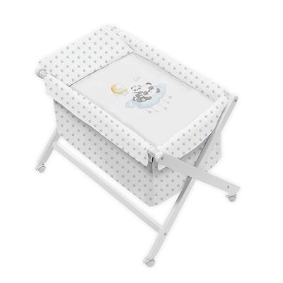 BERCEAU EN X EN HÊTRE + LITERIE + VÊTEMENT + MATELAS - MOD. NUAGE PANDA -