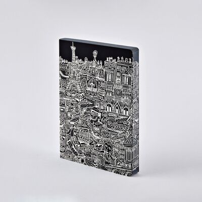 París - Gráfico L | libreta nuuna A5+ | cuadrícula de puntos de 3,5 mm | Papel premium de 120 g | cuero negro | producido de forma sostenible en Alemania