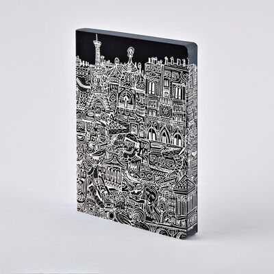 París - Gráfico L | libreta nuuna A5+ | cuadrícula de puntos de 3,5 mm | Papel premium de 120 g | cuero negro | producido de forma sostenible en Alemania