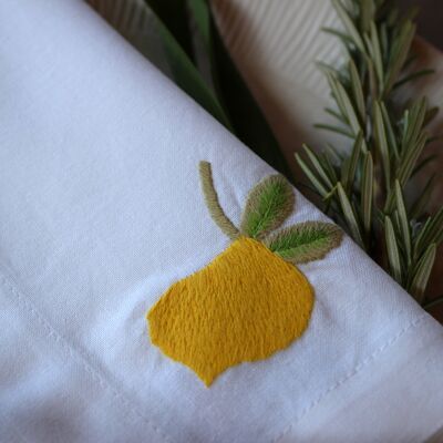 Cloth napkin linen motif "Limone" 40x40 cm hand-embroidered, set of 2