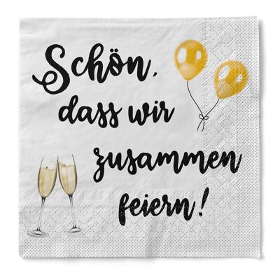 Servilleta "Qué bueno que celebramos juntos/champagne" de tejido 33 x 33 cm, 20 piezas