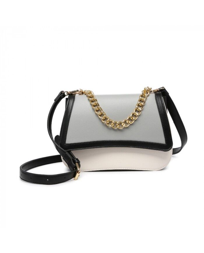 Nouveau sac à bandoulière à rabat 2 tons sac à bandoulière en chaîne en métal sac à main en cuir PU vegan -OL2728P bleu