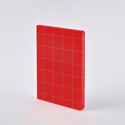 Break The Grid L Lumière - Rouge | carnet nuuna A5+ | 82 grilles créatives | 160 pages | Papier premium 120g | cuir rouge | produit durablement en Allemagne