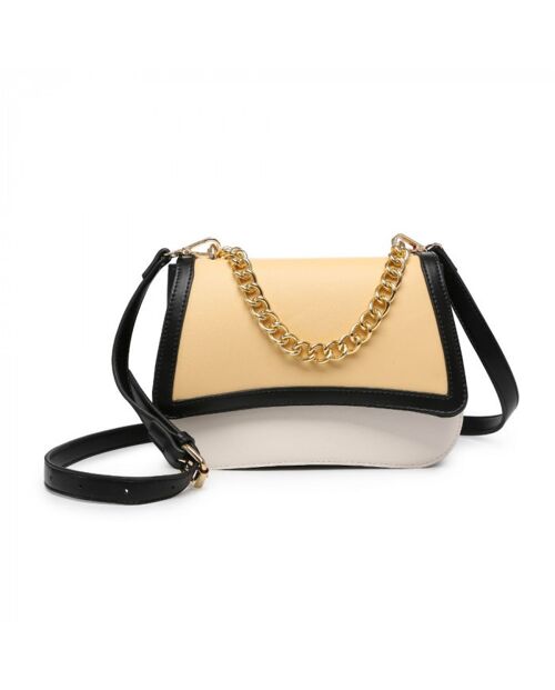 New 2 Tones flap- over cross body bag metal chain shoulder bag vegan PU leather messenger handbag -OL2728P yellow