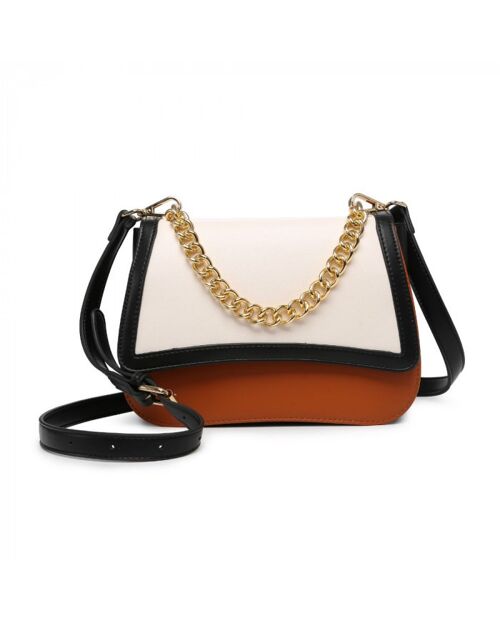 New 2 Tones flap- over cross body bag metal chain shoulder bag vegan PU leather messenger handbag -OL2728P  beige