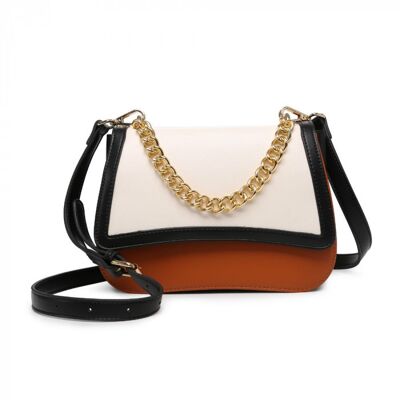 New 2 Tones flap- over cross body bag metal chain shoulder bag vegan PU leather messenger handbag -OL2728P  beige