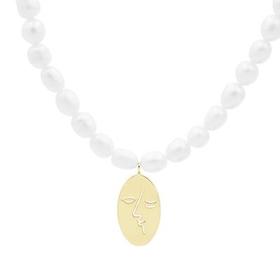 Kiss Pearl Necklace Gold - Gold