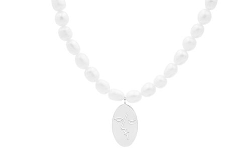 Kiss Pearl Necklace Silver - Silver