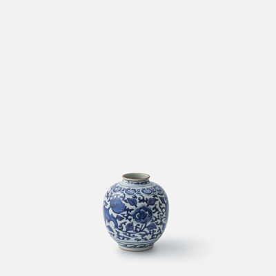 Abstract Flower Vase - Antiqued Blue and White