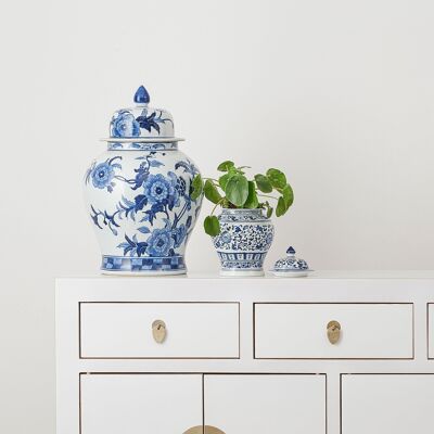 Large Blue and White Decorated Ginger Jar