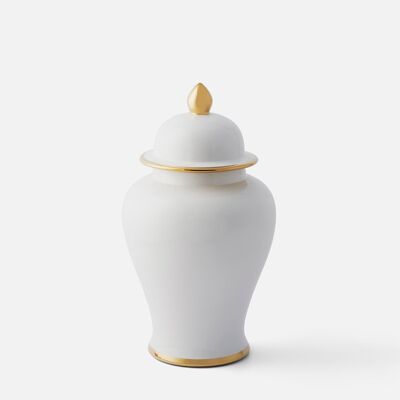 Classic White Ginger Jar with Gold Trim - H 40cm