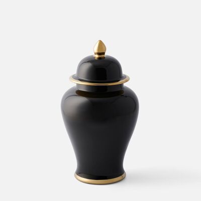 Classic Black Ginger Jar with Gold Trim - H 40cm