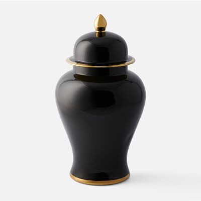 Classic Black Ginger Jar with Gold Trim - H 46cm