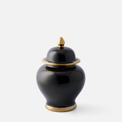 Classic Small Black Ginger Jar with Gold Edging