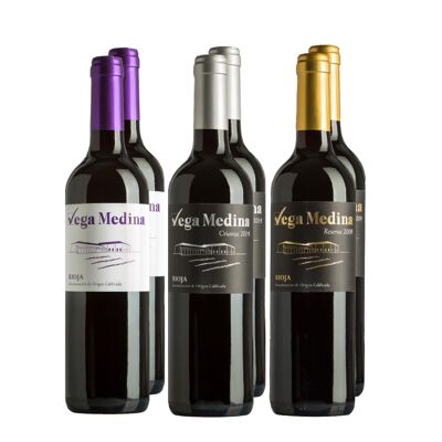 Vega Medina D Weinpaket.ENTWEDER.Wechselstrom. Rioja rot 6 Flaschen (2 junge + 2 gealterte + 2 Reserve)