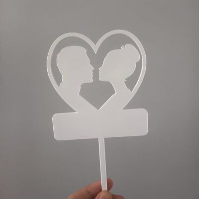 Couple in Heart Cake Topper 3mm White Acrylic