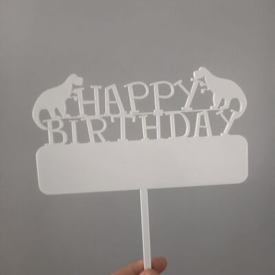 Dinosaur Happy Birthday Cake Topper 3mm White Acrylic